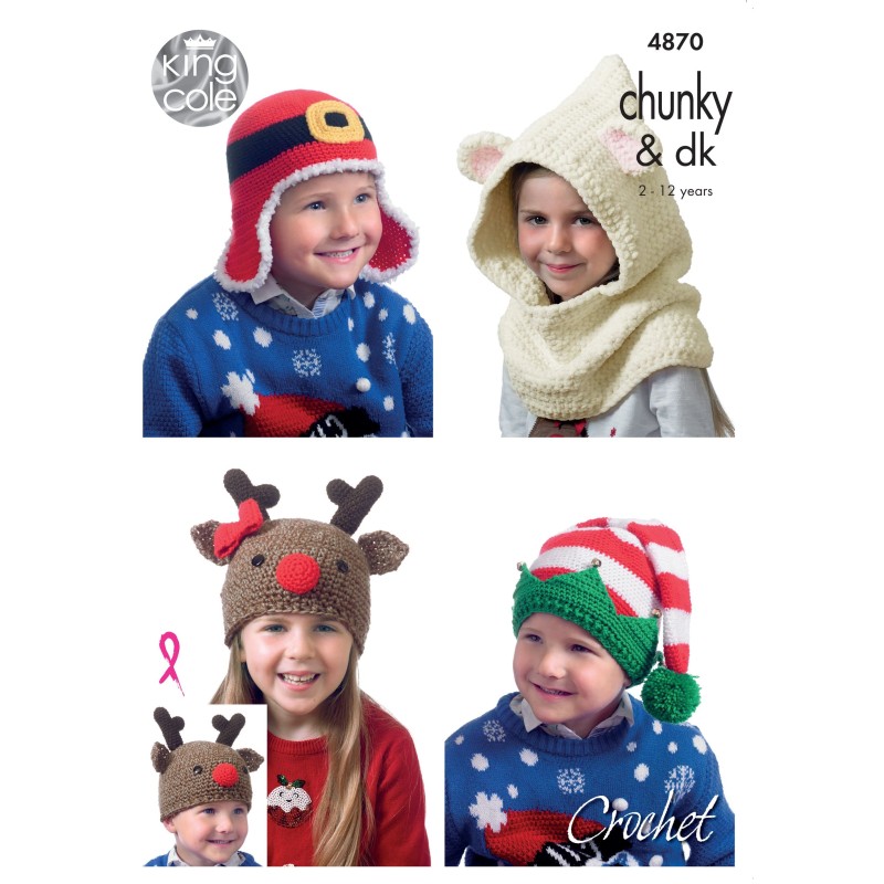 King Cole Häkelanleitung 4870 chunky & DK - Häkelanleitung für pfiffige Weihnachtsmützen
