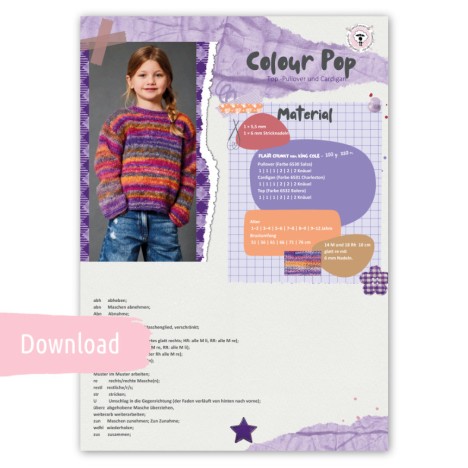 DOWNLOAD - Colour Pop - Strickanleitung für Kinderpullover & Cardigan aus Flair Chunky