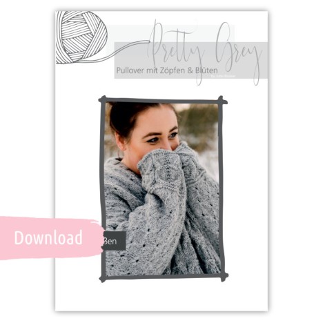 Download Pretty Grey - Pullover mit Blüten und Zöpfen von Jutta Bücker