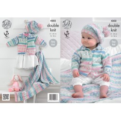 King Cole Strickanleitung (DK) 4202 für Babies - Jäckchen, Decke Mütze